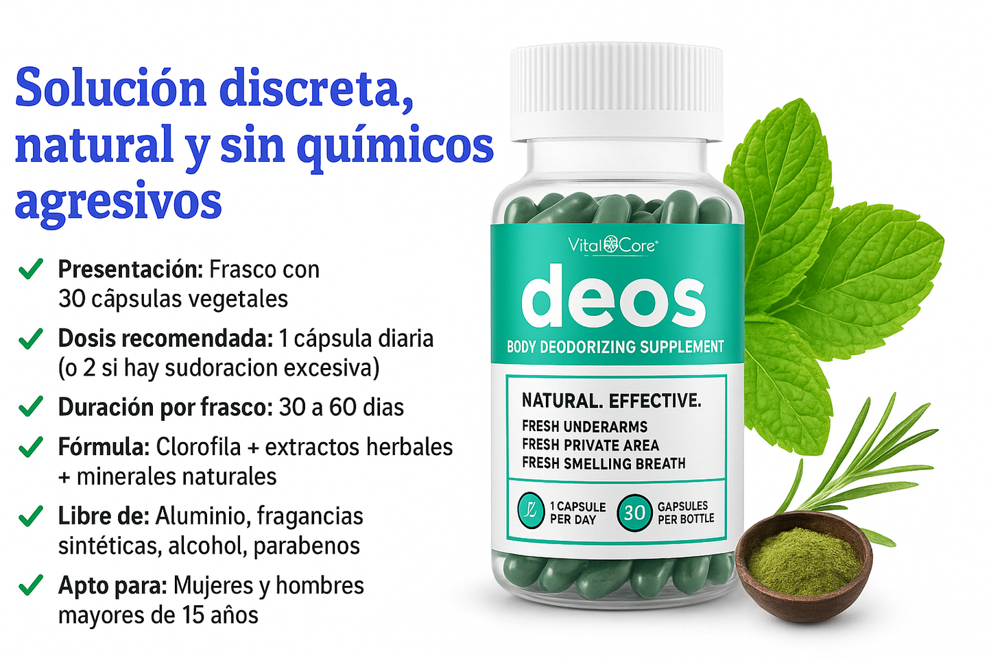 DEOS – Desodorizante Corporal en Cápsulas x 30 unds💊🍃 ENVIO GRATIS